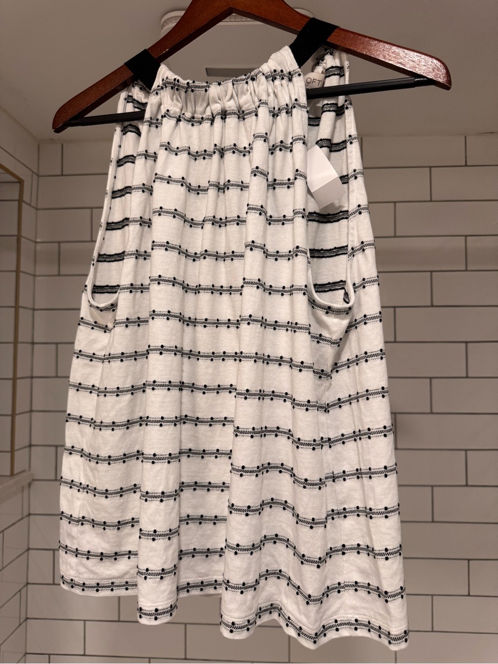 LOFT White Tank Top with Black Striped Dot Detail